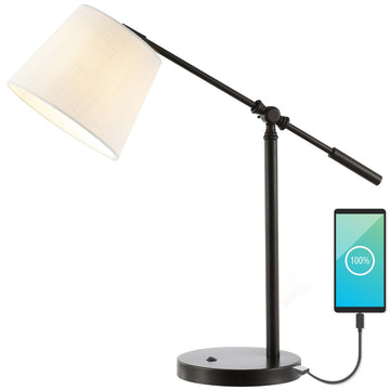 Troy 24" Classic Contemporary Iron LED Task Lamp with USB Charging Port - JONATHAN Y